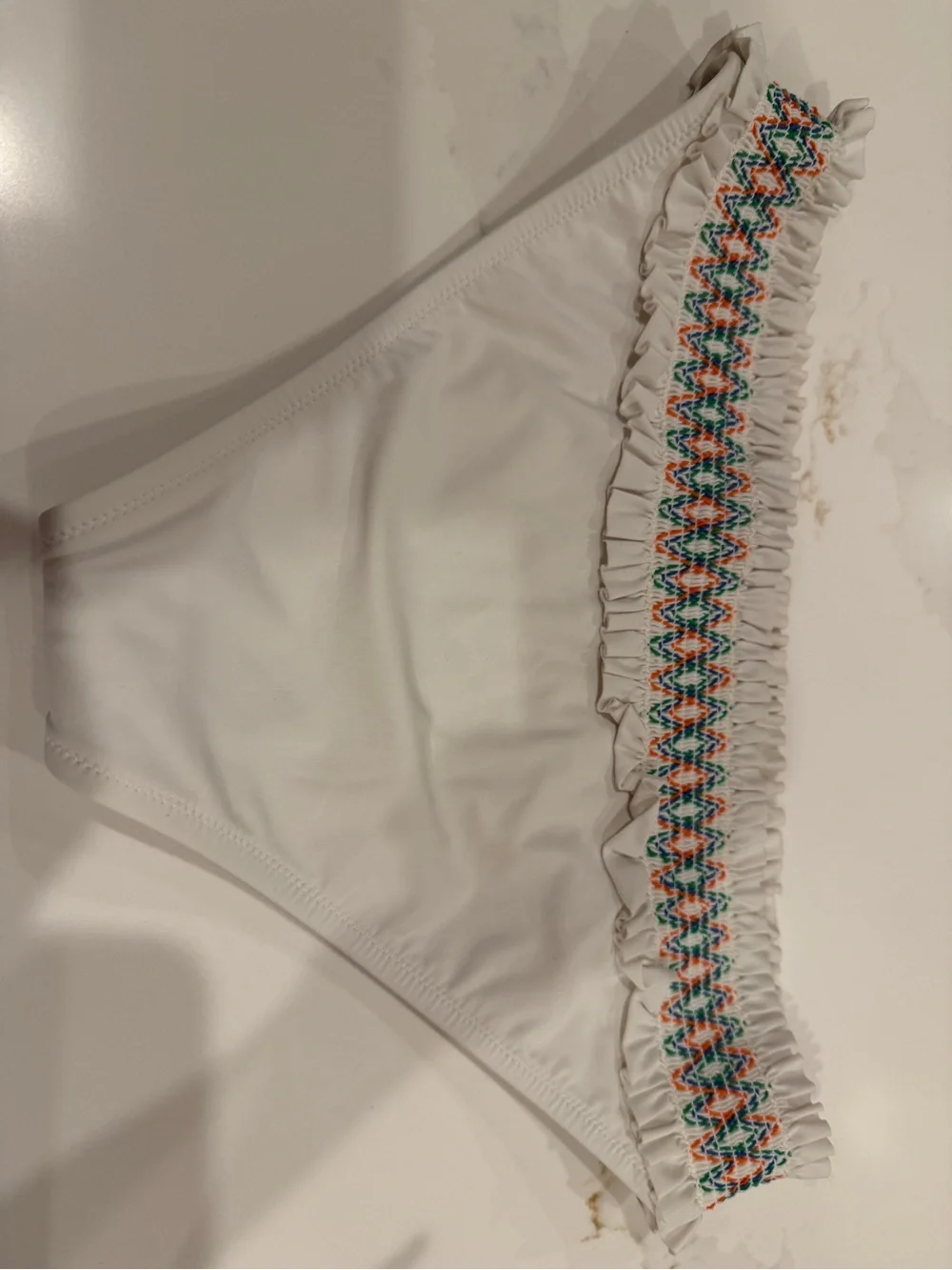 Tory Burch White Smocked Bandeau Bikini with Multicolor Stitching